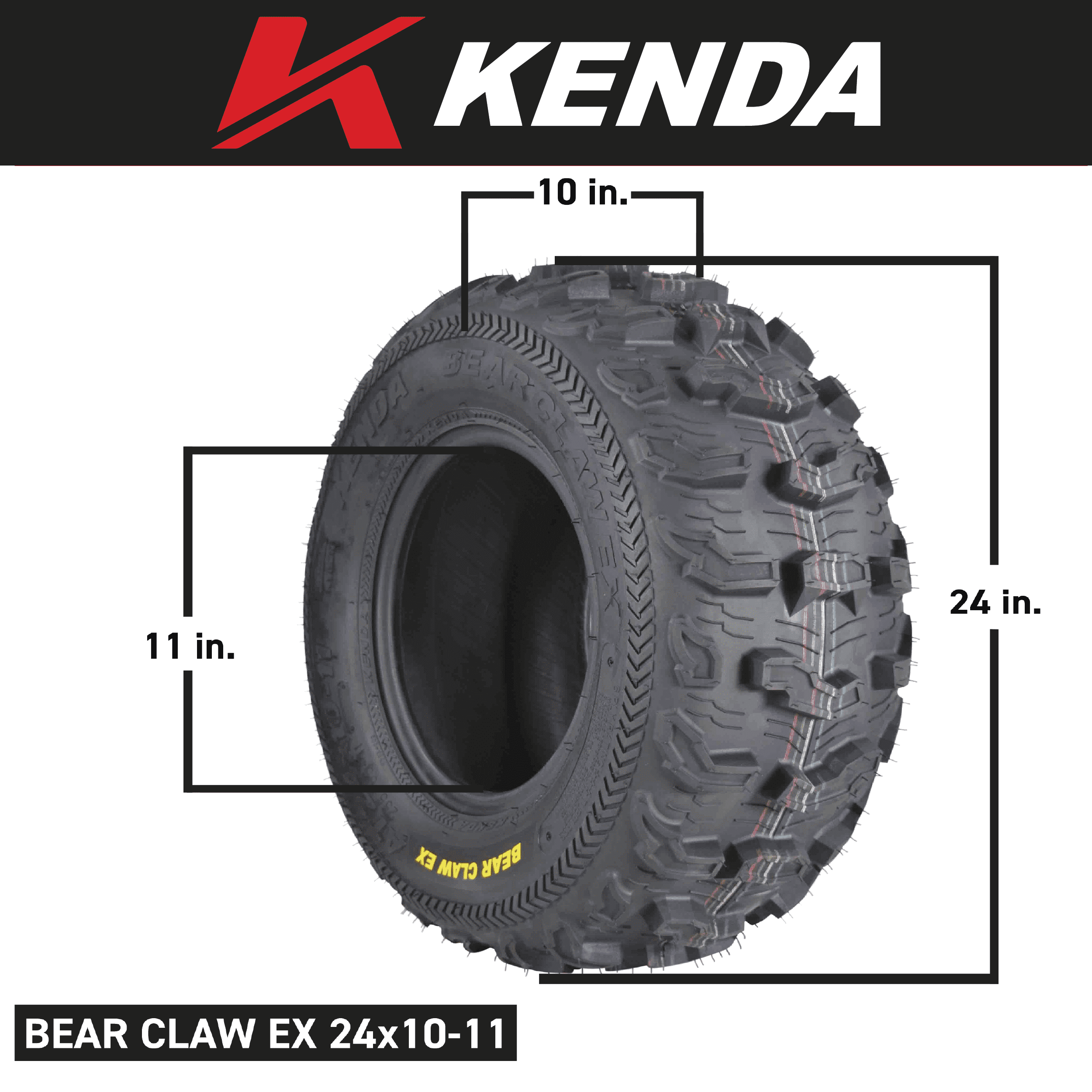 Kenda Bear Claw EX K573 24x8-11 Front 24x10-11 Rear 6 PLY ATV/UTV Utility Tires (4 Pack)