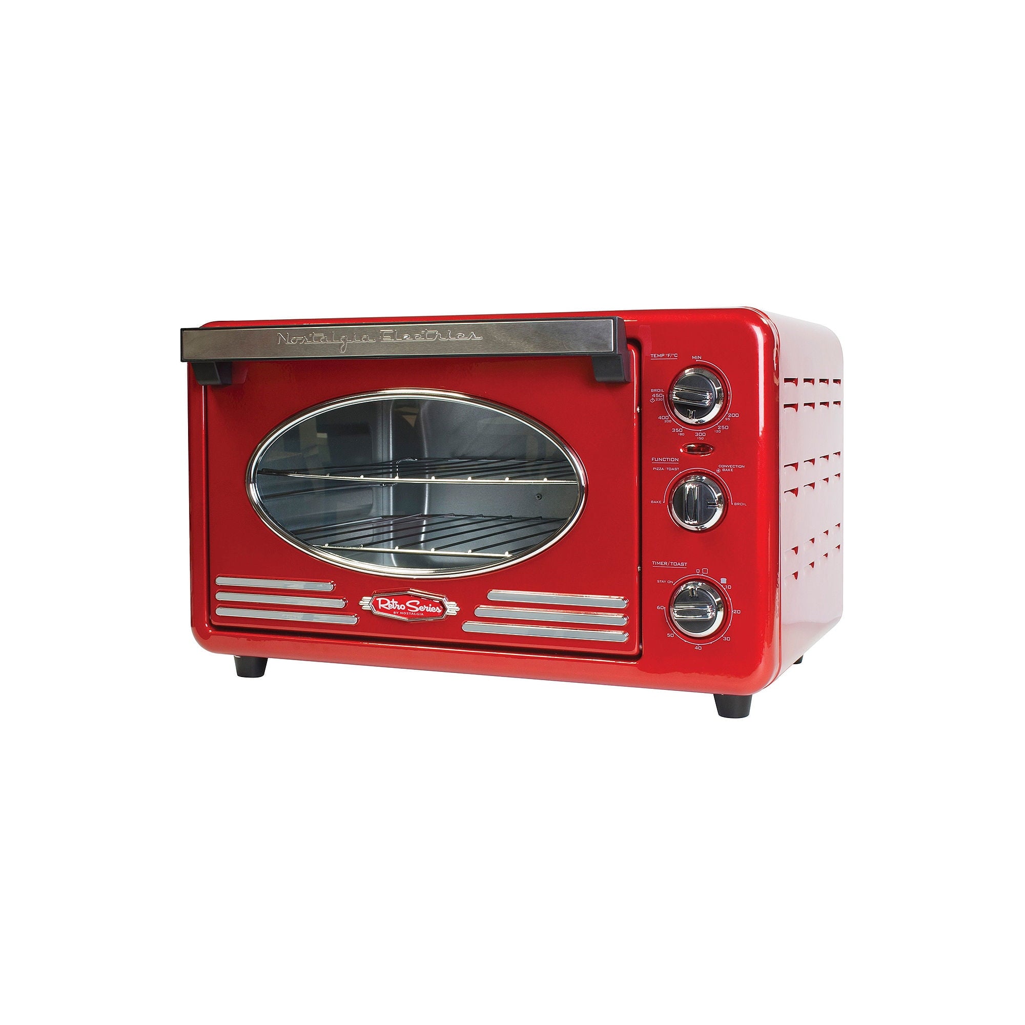 Nostalgia RTOV2RR Large-Capacity 0.7-Cu. Ft. Capacity Multi-Functioning Retro Convection Toaster Oven, Retro Red