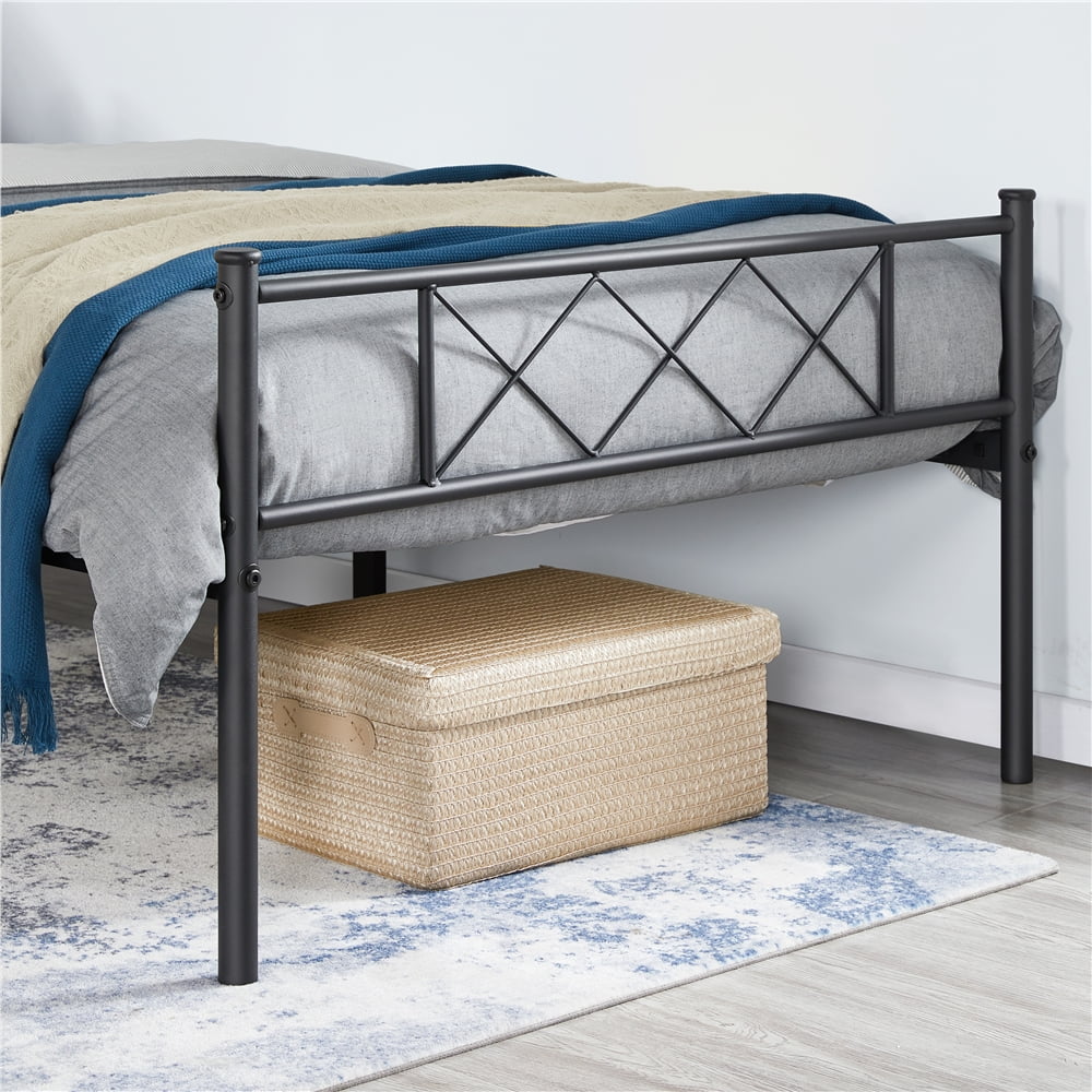 Topeakmart Metal Slatted Bed Frame with Headboard Footboard, Twin, Black