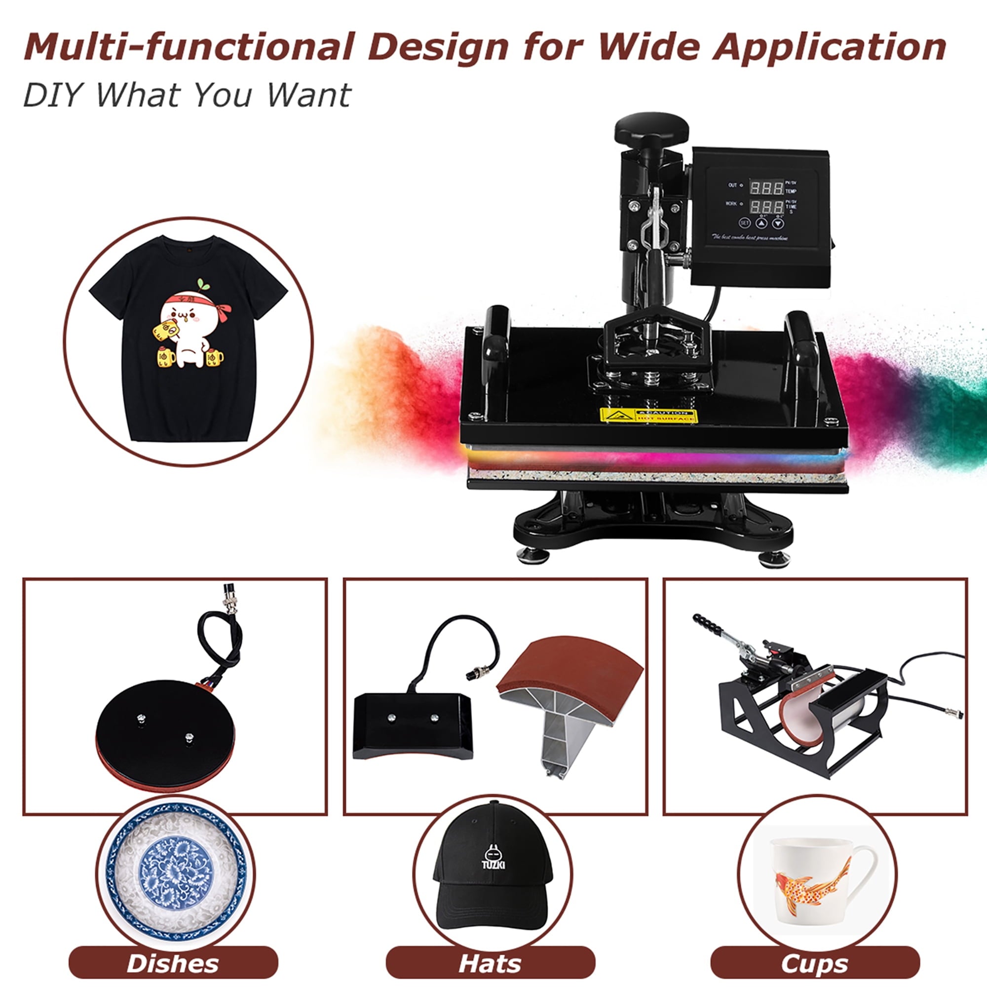 Costway 6 in 1 Heat Press Machine Digital Transfer Sublimation T-Shirt Mug Hat Plate Cap