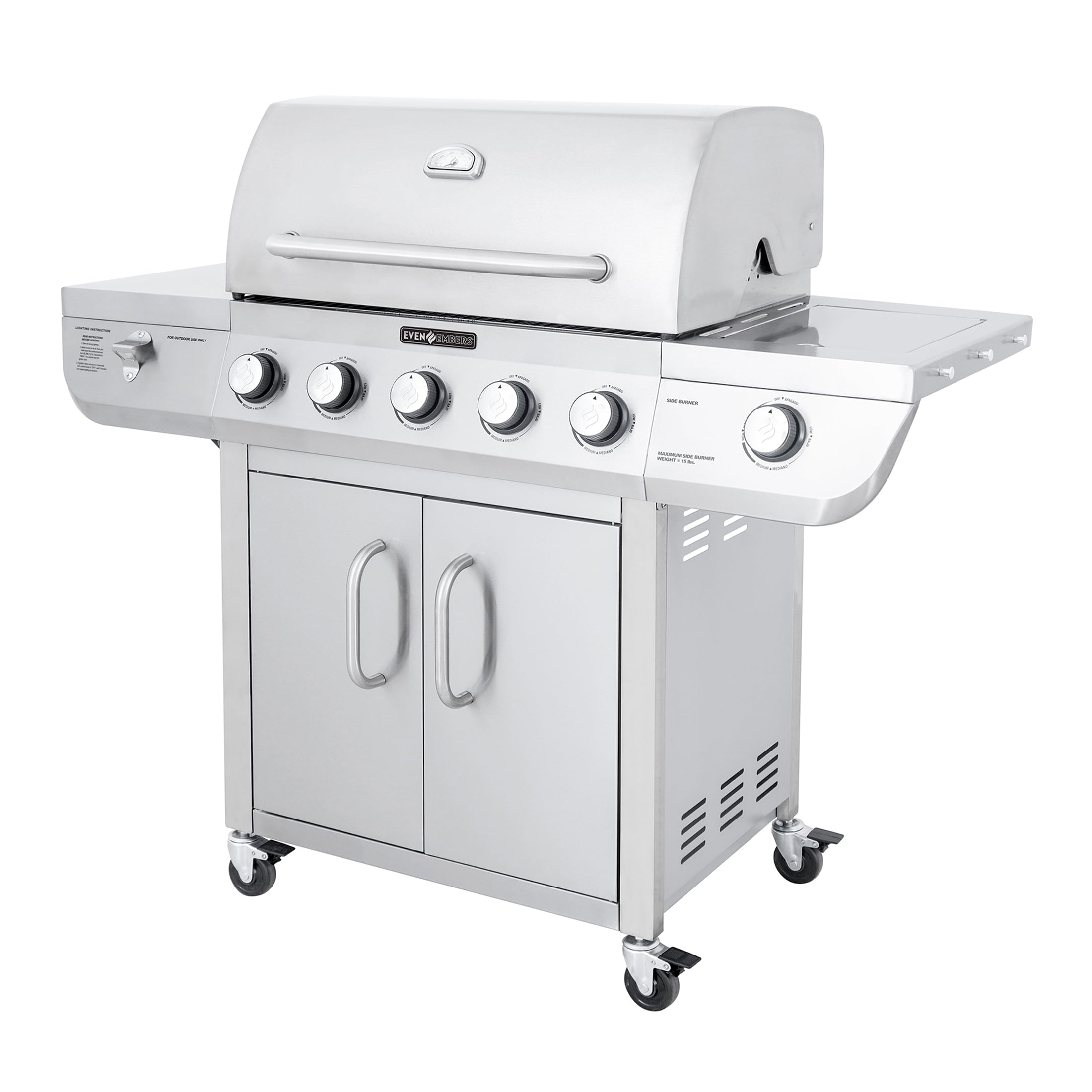 Even Embers 5 Burner Propane Gas Grill in Stainless Steel