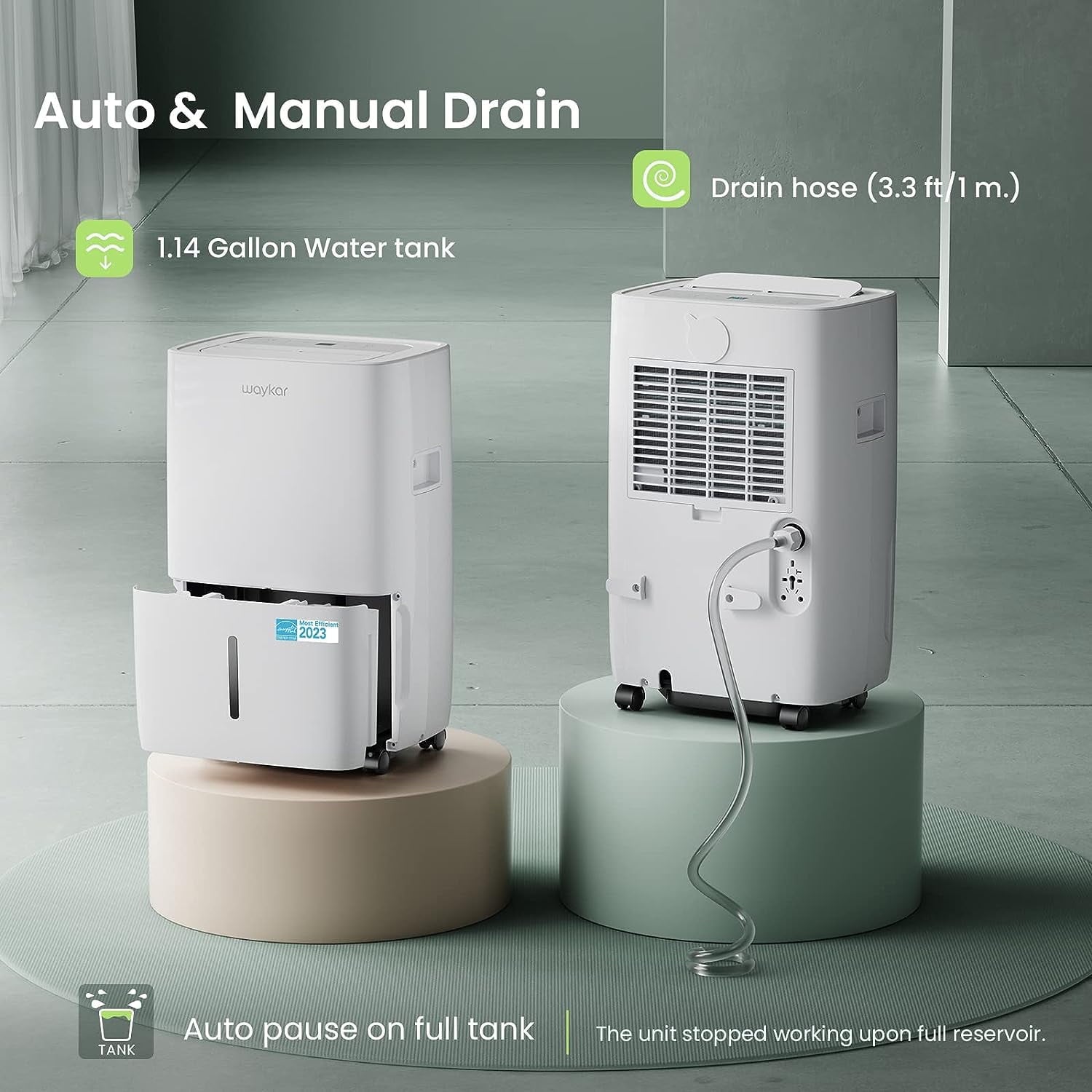 Waykar 80 Pints Dehumidifier, Energy Star Dehumidifier for Basements and Home, Dehumidifiers with Drain Hose, 1.14 Gallons Water Tank, Spaces up to 5,000 Sq. Ft