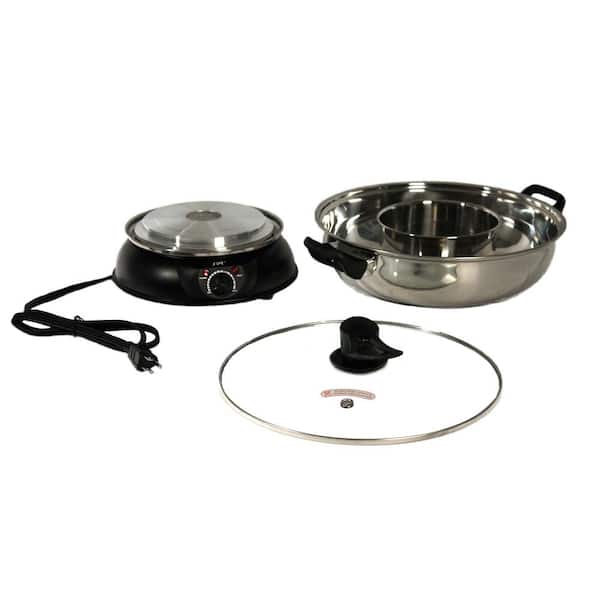 Shabu Shabu 5 Qt. Stainless Steel Electric Multi-Cooker with Stainless Steel Pot and-Glass Lid