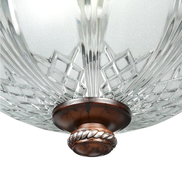Bercello Estates 15 in. 2-Light Volterra Bronze Flush Mount with Etched Glass Shade