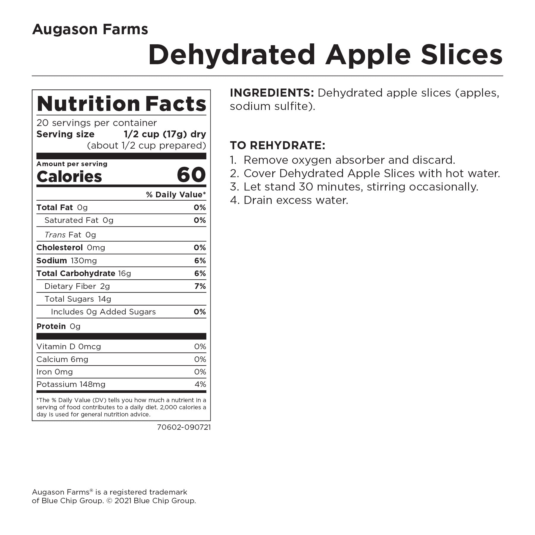Augason Farms Dehydrated Apple Slices, 20 Servings, 12 oz.