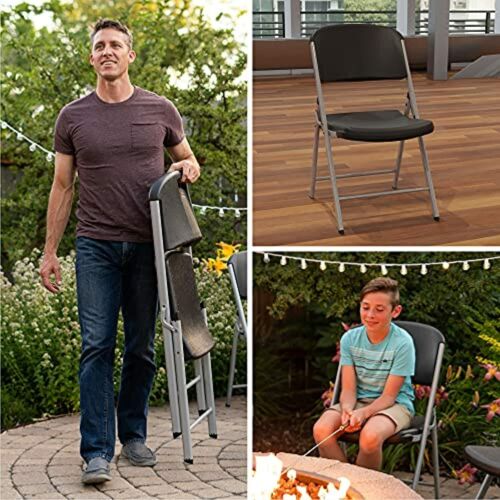 LIFETIME Commercial Grade Folding Chairs, 4 Pack, Black/Silver