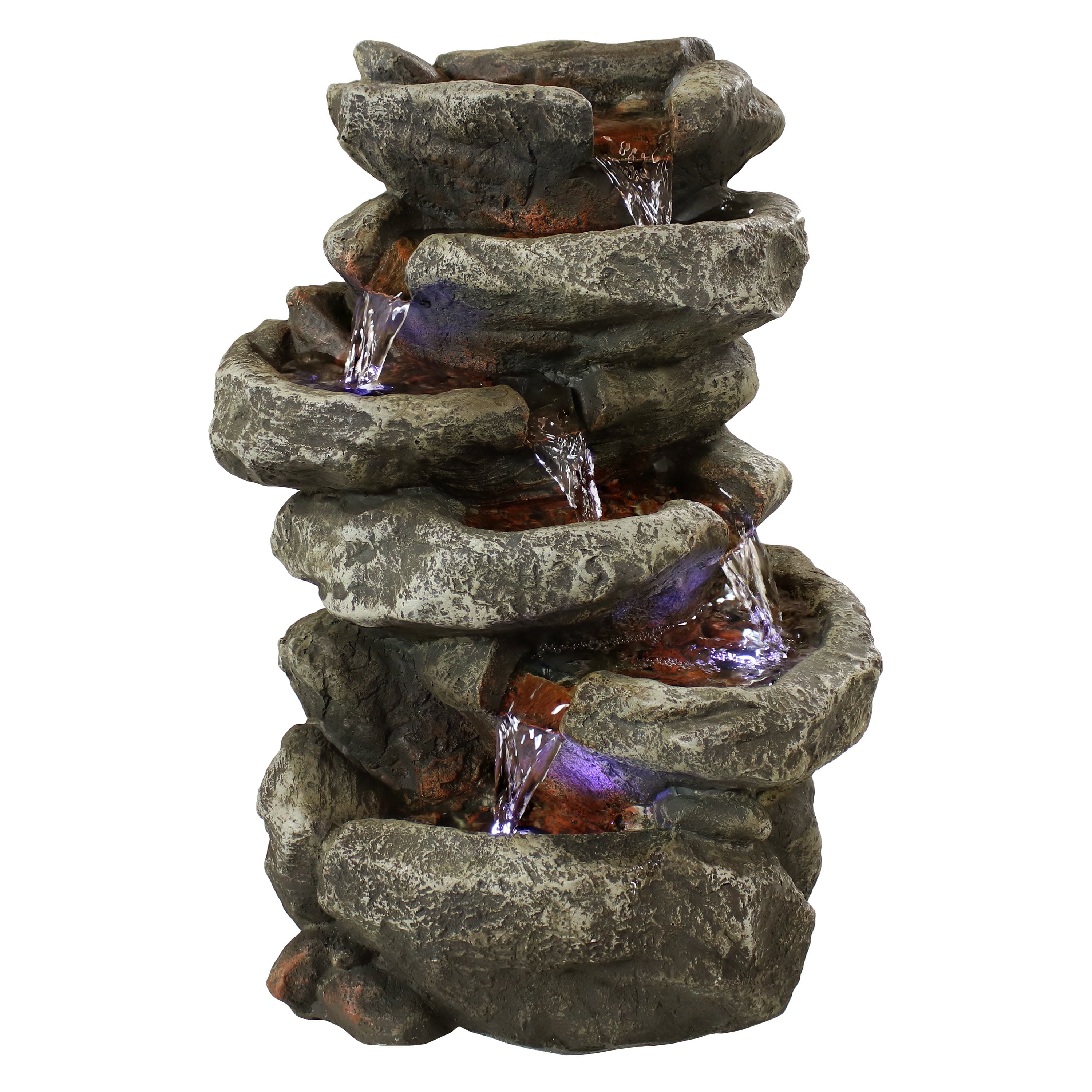 Sunnydaze Indoor Home Office Relaxing 6-Tiered Stone Falls Tabletop Water Fountain with LED Lights - 15