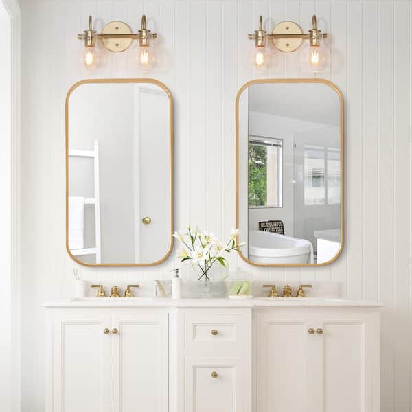 Modern Light Gold Bathroom Vanity Light 13 in. W 2-Light Powder Room Wall Light with Globe Clear Glass Shades