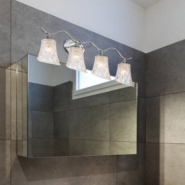 Brescia 31.5 in. 4-lights Chrome Vanity Light with Cut Crystal Glass Shade