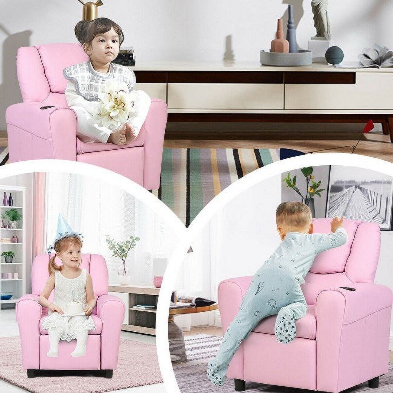 Children PU Leather Recliner Chair with Front Footrest