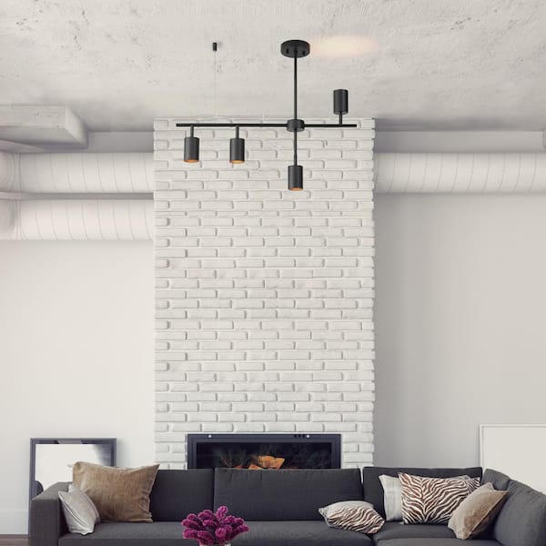 2.3 ft. Matte Black Adjustable Height Hard Wired Track Lighting Kit with Pivoting Shades, Step Heads