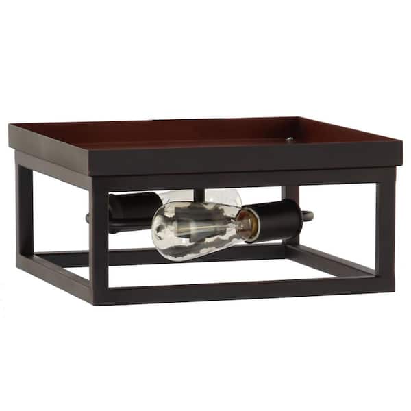 Boswell Quarter 12-1/2 in. 2-Light Black Industrial Open Cage Flush Mount Ceiling Light with Bulbs Included