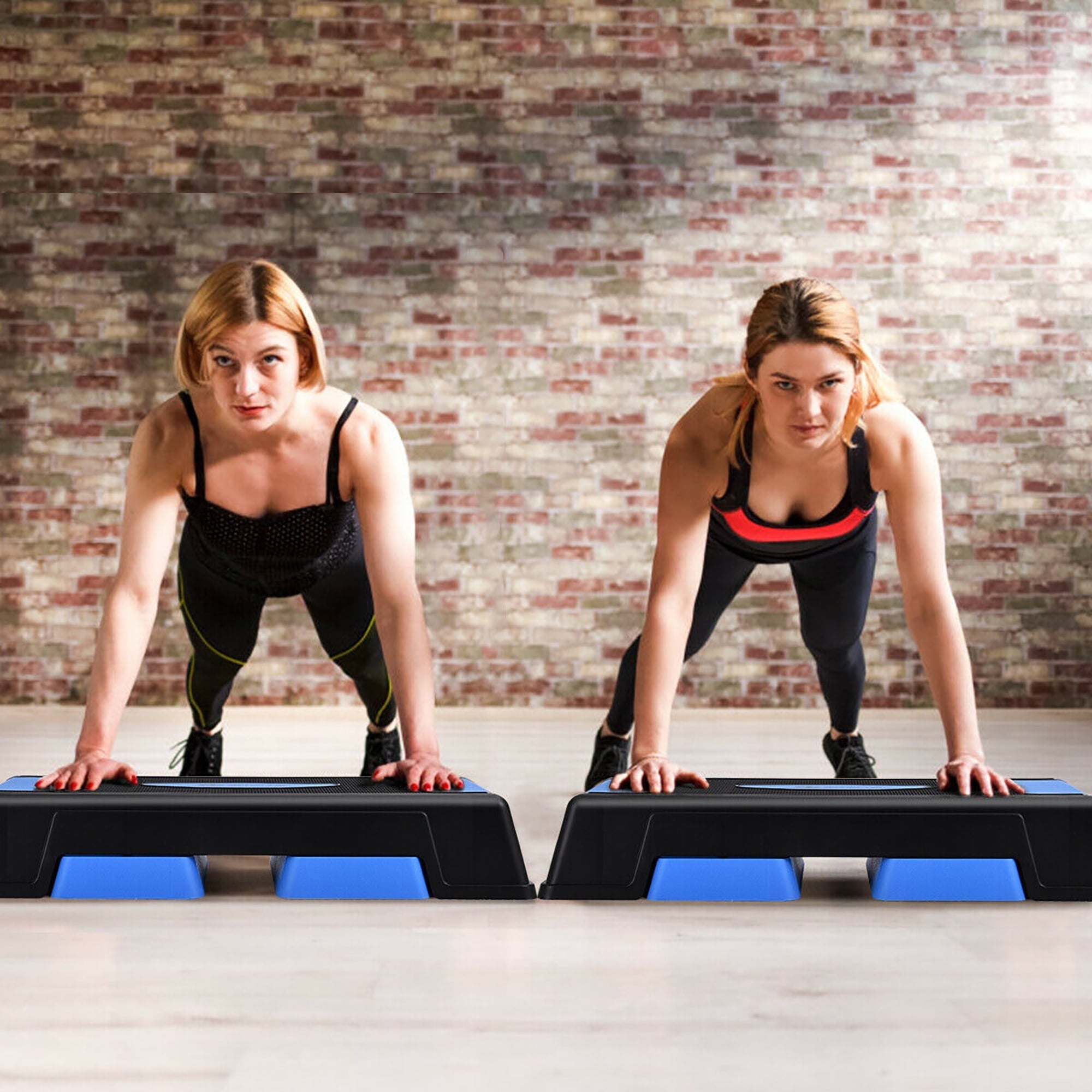 Goplus Aerobic Exercise Stepper Trainer W/Riser Adjustable Height 5''- 7''- 9'' Blue