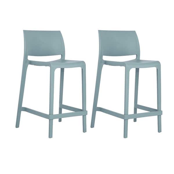 Sensilla 37 in. Baby Blue Indoor/Outdoor Stackable Counter Stool (Set of 2)