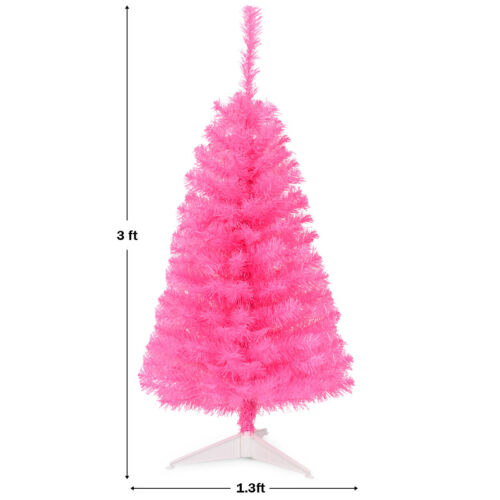 3 ft Premium Artificial Christmas Mini Tree Holiday Season Pink w/ Plastic Stand