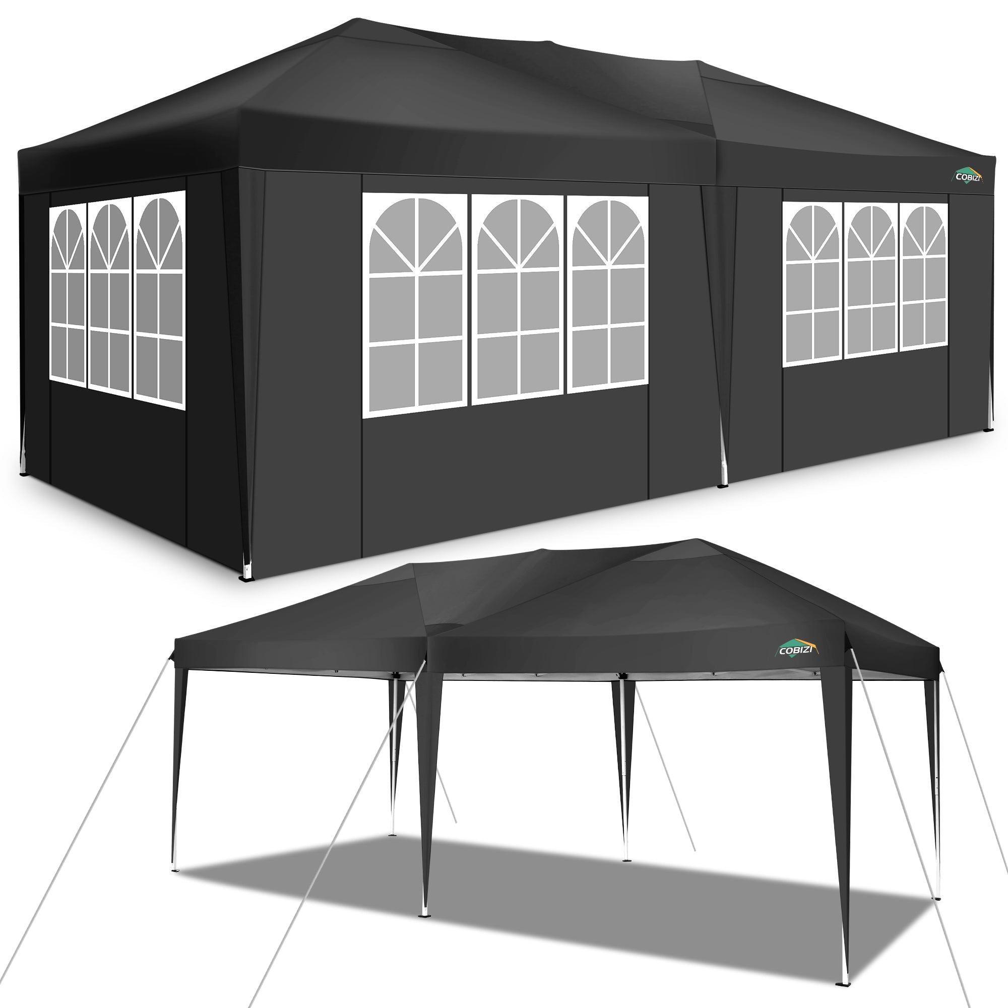 COBIZI 10x20 Pop up Canopy Tent with 6 Removable Sidewalls,Protable Instant Shelter Gazebo for Outdoor Events,Parties,Black
