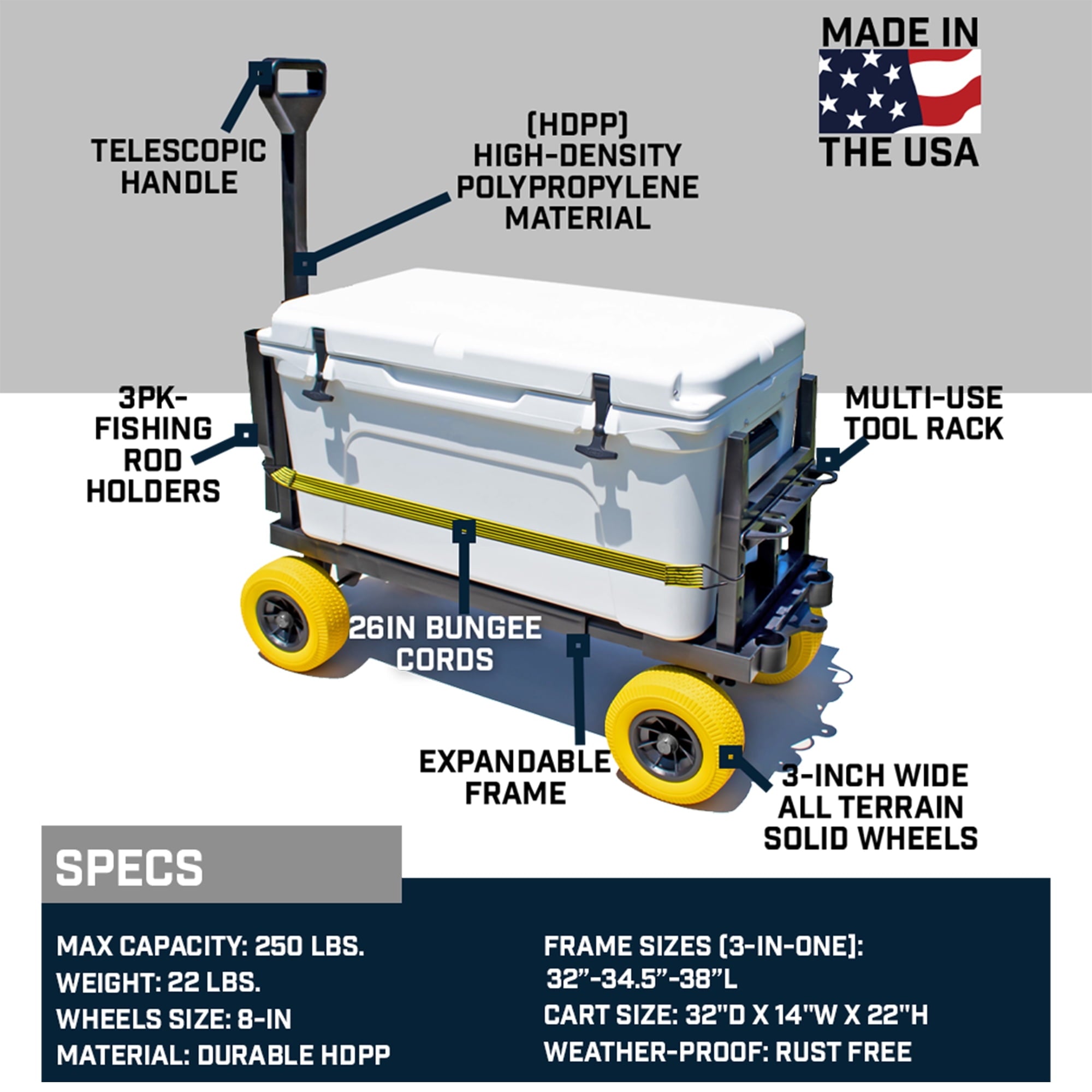 Mighty Max Cart Cooler Caddy & Fishing Cart-Yellow