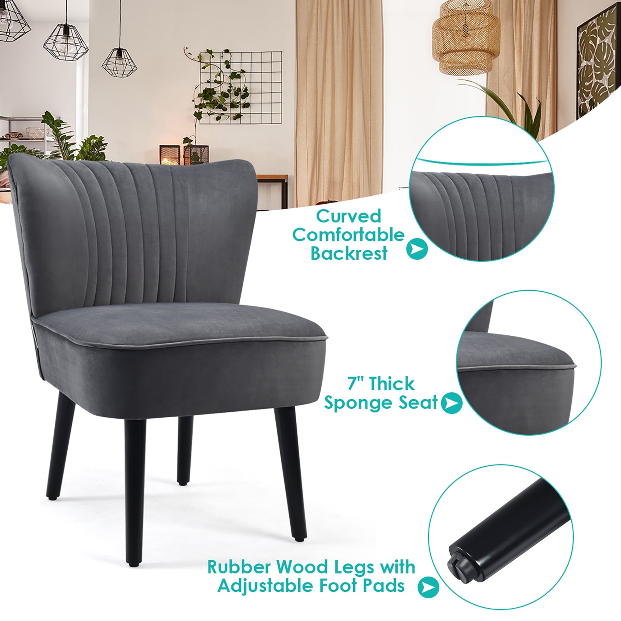 Costway Set of 2 Armless Accent Chair Upholstered Leisure Chair Single Sofa Dark Grey
