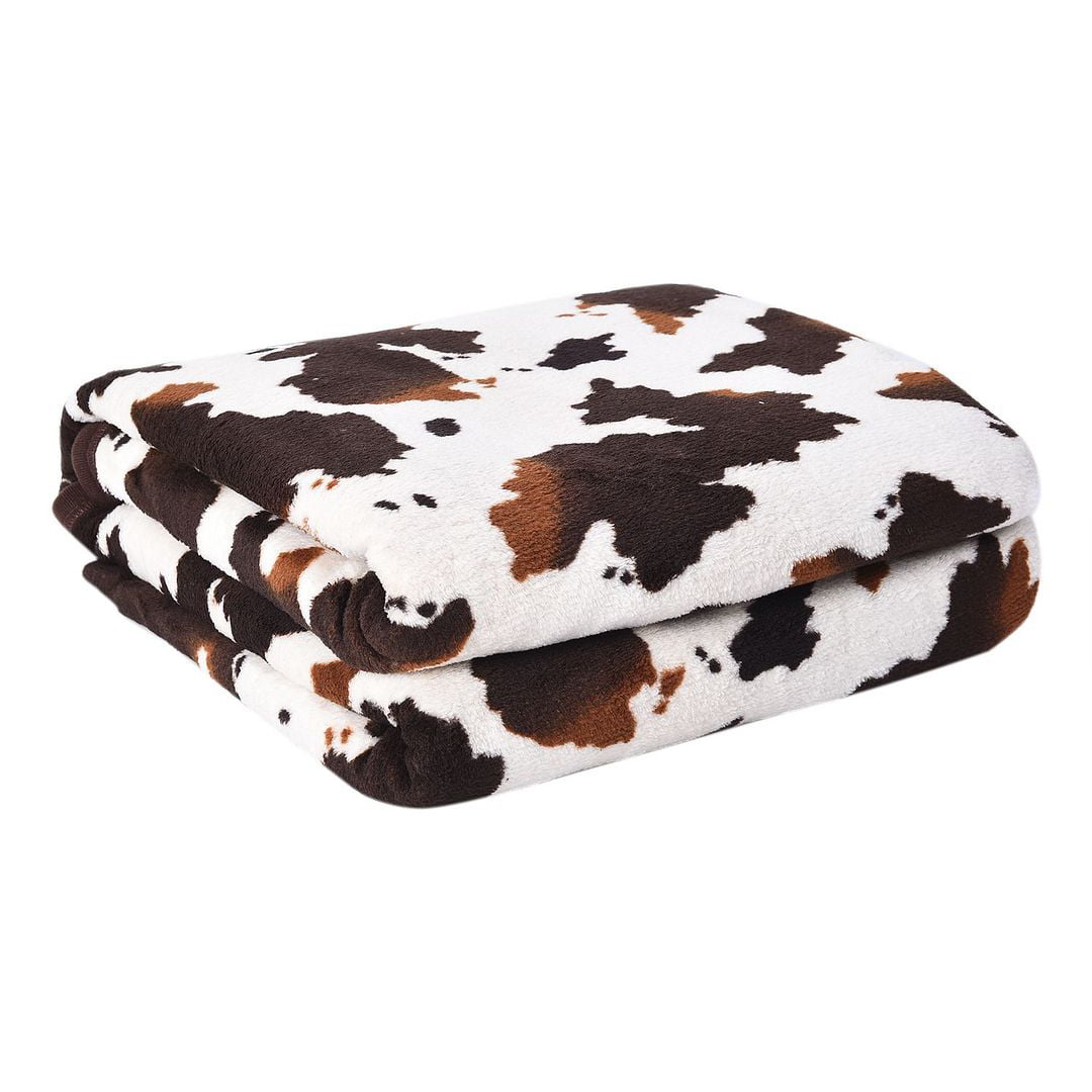 Homesmart Brown Cow Print Microfiber Soft Throw Blanket for Sofa Bedding 78.7
