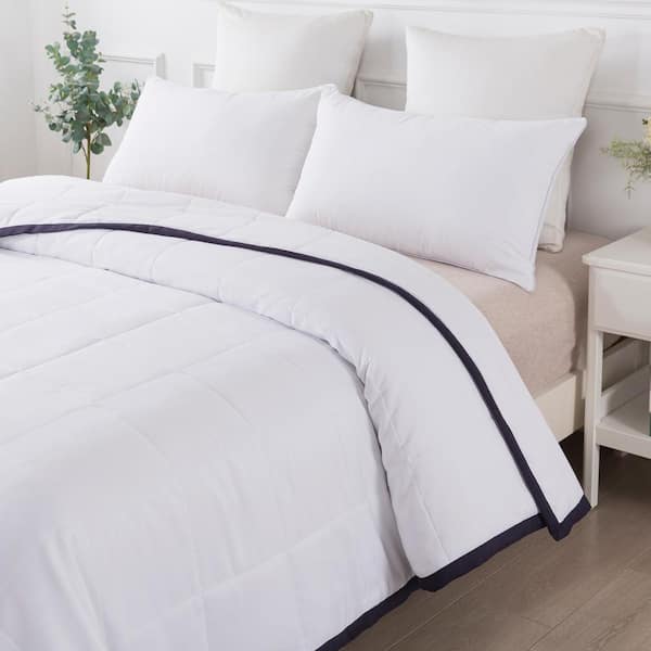 Navy Framed Microfiber King Down Alternative Blanket