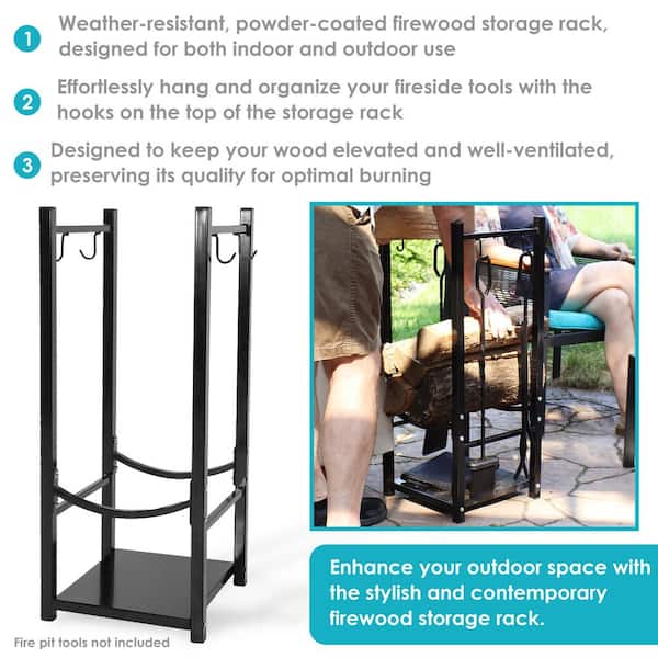 32 in. Indoor/Outdoor Fireside Log Rack with Tool Holders
