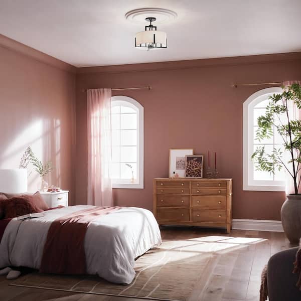 Malen 15.5 in. 4-Light Black Bedroom Traditional Convertible Semi-Flush Mount Ceiling Light with Fabric Shade