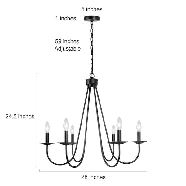 Industrial Black Dining Room Chandelier 28 in. 6-Light Modern Farmhouse Large Candlestick Living Room Chandelier