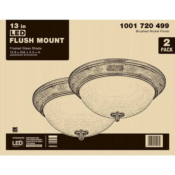 13 in. Brushed Nickel LED Flush Mount (2-Pack)