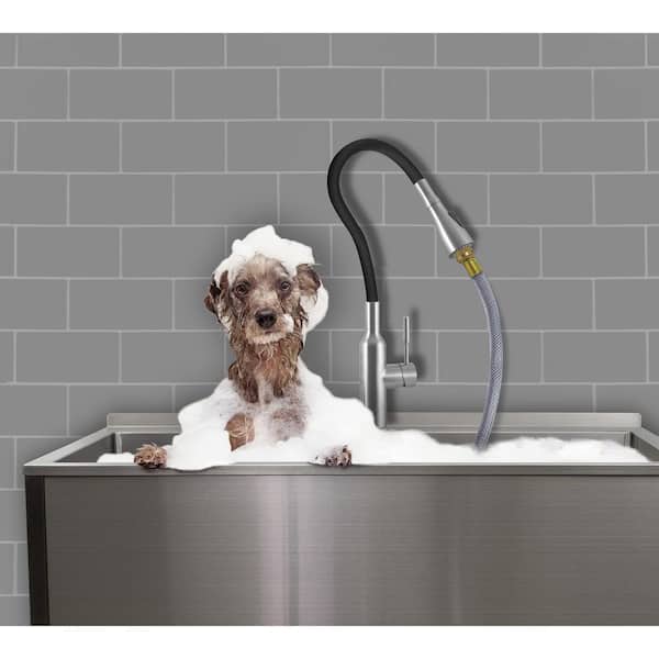 36 in. x 22 in. x 34 in. Stainless Steel Apron-Front Freestanding Utility/Laundry Sink with Wash Stand in Brushed Satin