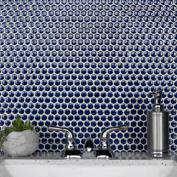 Hudson Penny Round Blue Eye 12 in. x 12-5/8 in. Porcelain Mosaic Tile (10.7 sq. ft./Case)