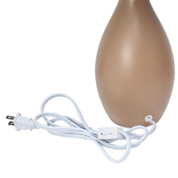 18.11 in. Light Brown Traditional Standard Ceramic Dewdrop Table Desk Lamp with Matching Fabric Shade