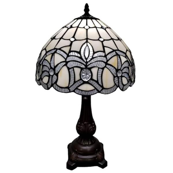 19 in. White Tiffany Style Vintage Table Lamp
