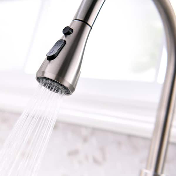 Modern Single-Handle Pull-Down Sprayer Kitchen Faucet with Lead-free in Stainless Steel Brushed Nickel Silver