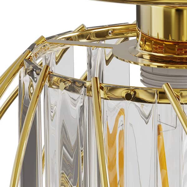 7.09 in. 1-Light Modern Gold Semi Flush Mount Ceiling Light Fixture with Clear Crystal Accents