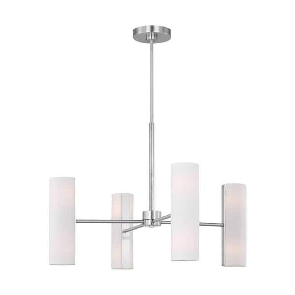 Capalino 8-Light Brushed Steel Large Chandelier with White Linen Fabric Shades