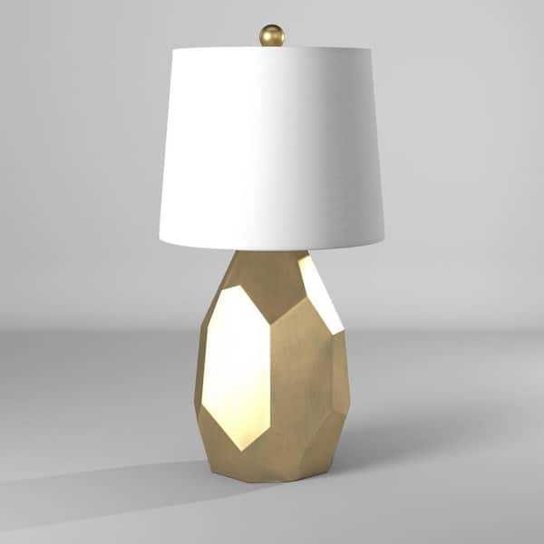 25 in. Gold/Distressed Silver/Faux Cracks Table Lamp with Geneva White Hardback Fabric Shade