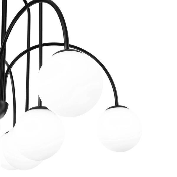 Erik 10-Light Black Unique Modern Elbow Sputnik Chandelier with Frosted White Glass Globe Bubble
