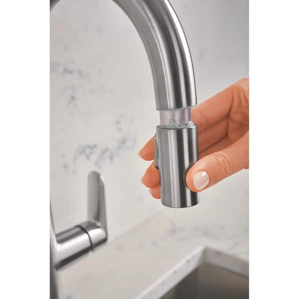 Veletto Single-Handle Pull-Down Dual Sprayer Kitchen Faucet with Soap Dispenser in SuperSteel InfinityFinish