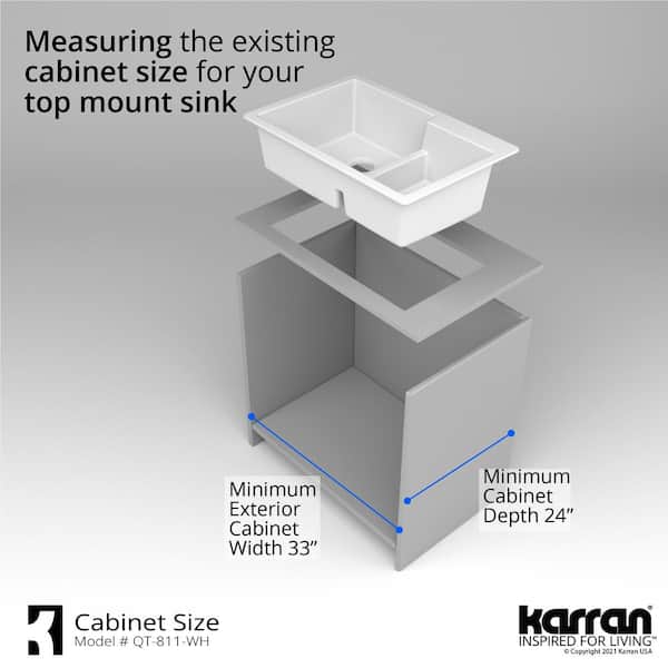 QT-811 Quartz 33 in. 60/40 Double Bowl Drop-In Kitchen Sink in White