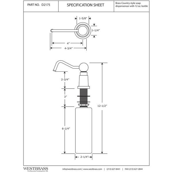 Farmhouse Style Kitchen Sink Deck Mount Liquid Soap/Lotion Dispenser with Refillable 12 oz Bottle, Polished Chrome