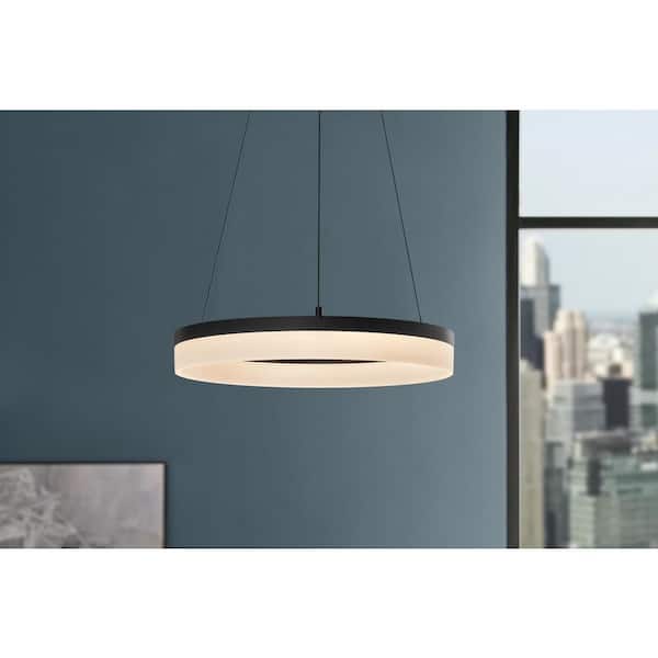 Kipling 35-Watt Black Modern Integrated LED Pendant Light with Frosted Acrylic Shade