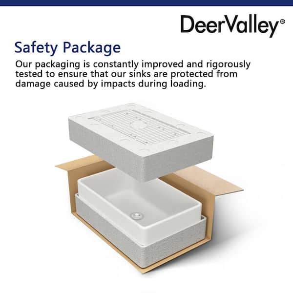 DeerValley Perch White Ceramic 24 in. L Rectangular Single Bowl Farmhouse Apron Kitchen Sink with Grid and Strainer