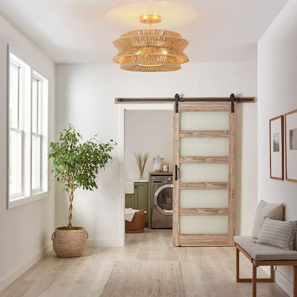 Silvia 16 in. 2-Light Bohemian Woven Rope Semi-Flush Mount Ceiling Light