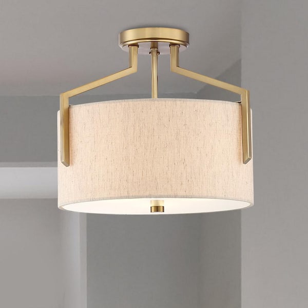 15 in. Elara 3-Light Brushed Gold Ceiling Light Semi Flush Mount