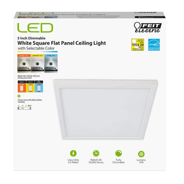 5 in. 8-Watt Title 24 Dimmable White Integrated LED Square Flat Panel Ceiling Flush Mount with Color Change CCT