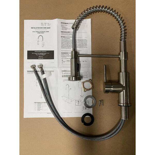 Cartway Single-Handle Spring Non Pull-Down Sprayer Kitchen Faucet in Brush Nickel