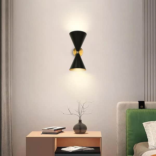 2-Light Black Wall Sconce with Light Direction of Up and Down