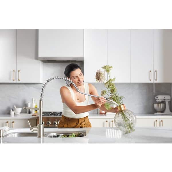 Indi Single-Handle Pre-Rinse Spring Pulldown Sprayer Kitchen Faucet with Power Clean in Spot Resist Stainless