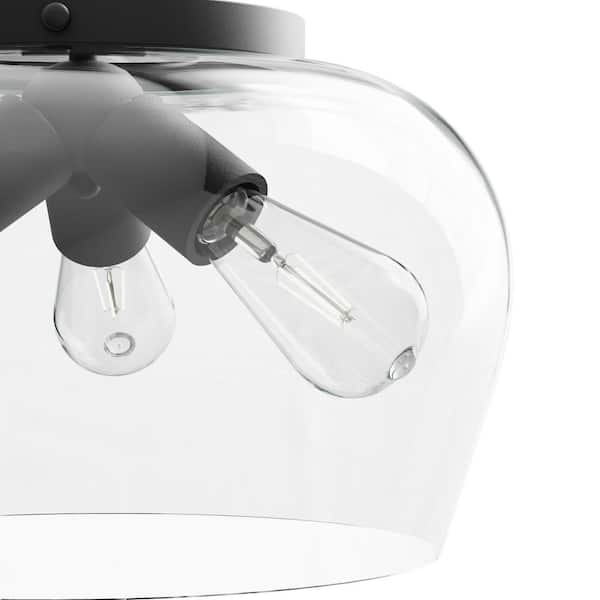 14 in. 3-Light Matte Black Semi-Flush Mount with Clear Glass Shade