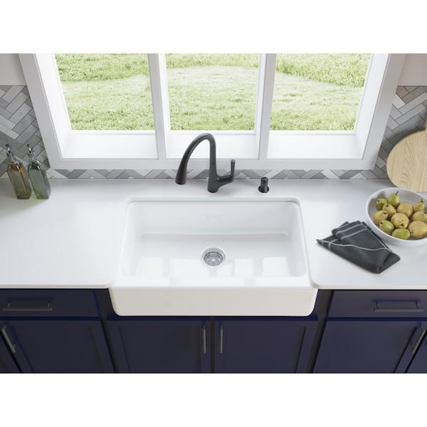 Elmbrook Cast Iron 33 in. Single Bowl Farmhouse Apron Front Kitchen Sink in White